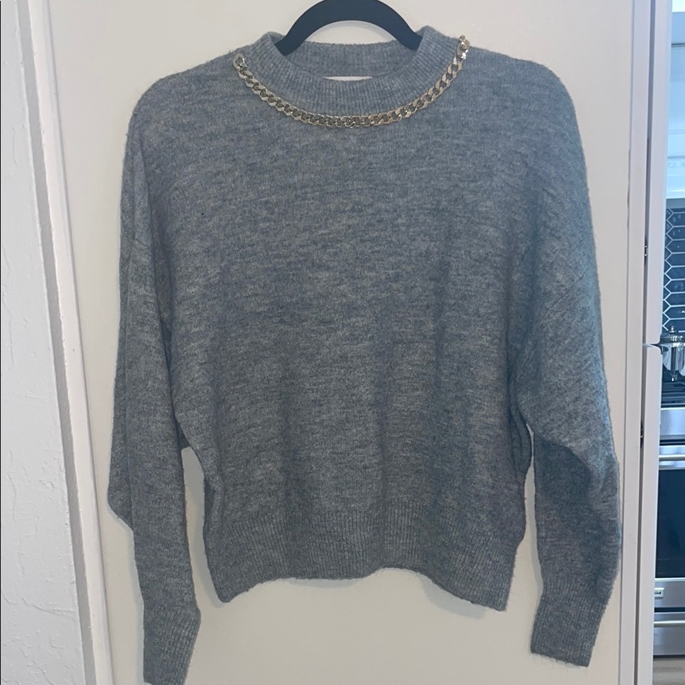 H&M Gray Crew Neck Chain Detail Sweater | S
